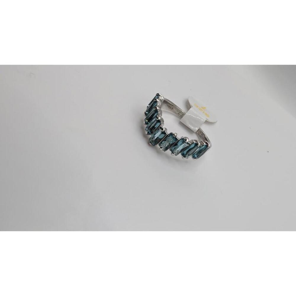 Silver Tone Ring With Blue Rectangular Stones Siz… - image 1